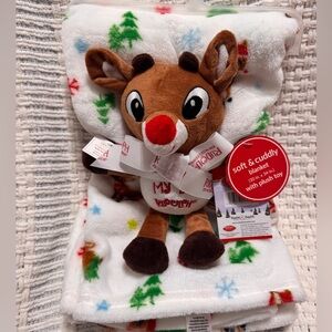 NWT Rudolph the rednosed reindeer Plush  And Baby Blanket Set